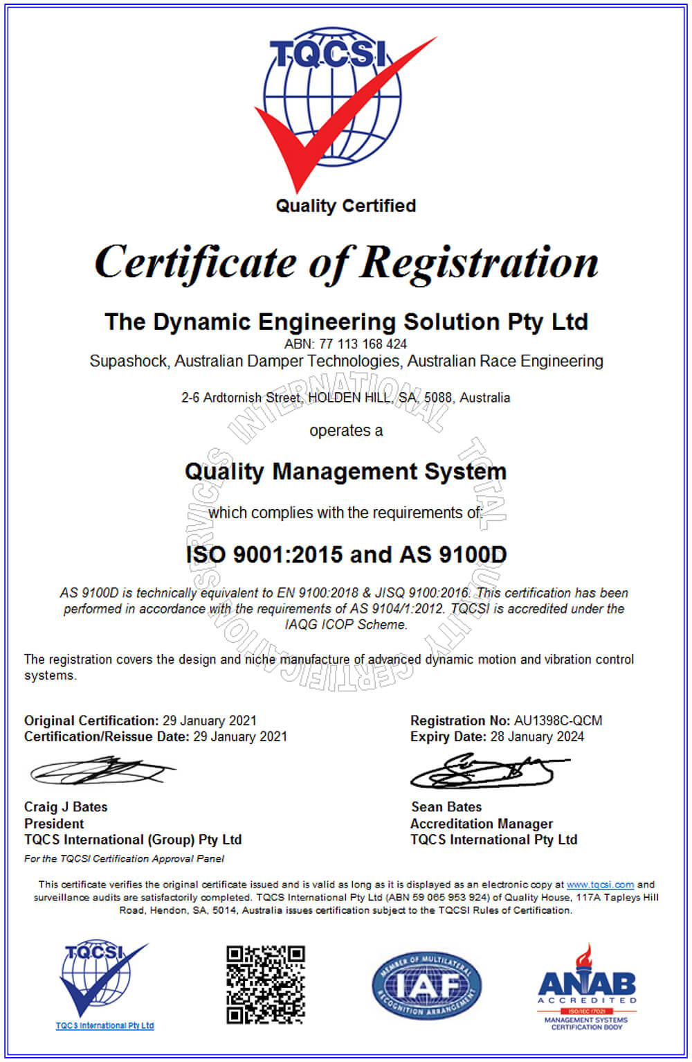 Supashock Defence AS 9100D and ISO 9001-2015