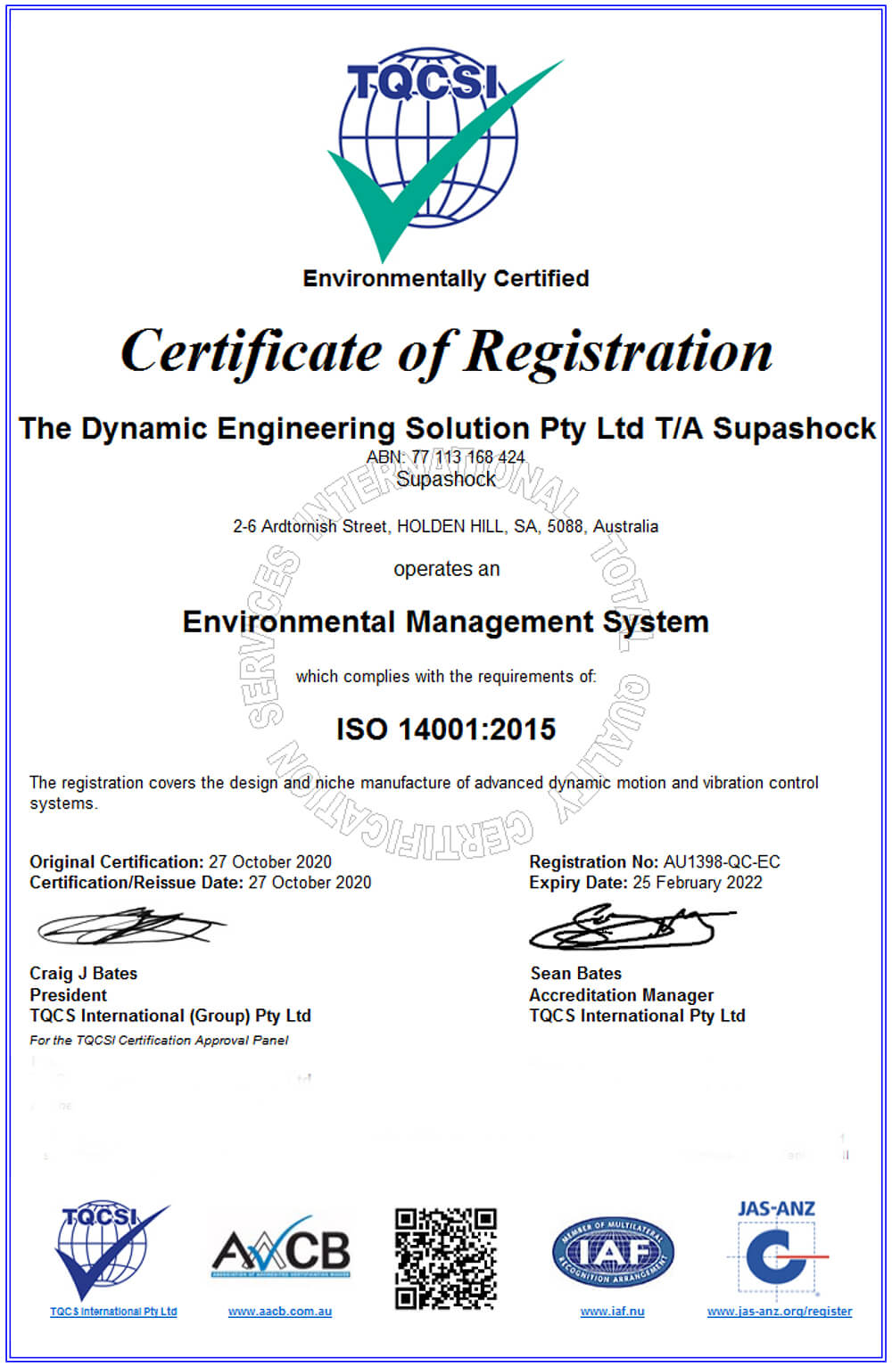 Supashock Defence ISO 14001 - 2015