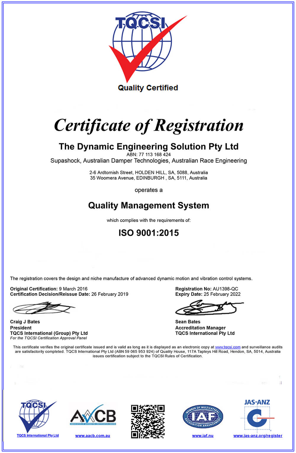 Supashock Defence ISO 9001 - 2015